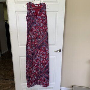 New York and Company XS Floral Maxi Dress Red No Belt Tie Lined Sleeveless